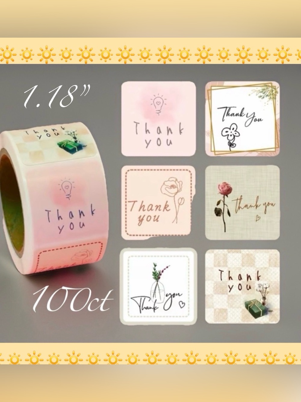 Thank You Design Stickers 100ct~(Boutique) ~NEW~ 1.18” square